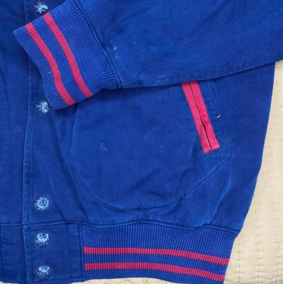 Vintage Polo Ralph Lauren USA 1928 Spellout Bomber Snap Up Jacket PRL Large Blue - Picture 8 of 11